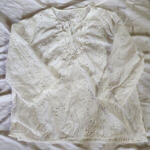 White Eyelet Boho Tunic Cottagecore Romantic Lace Top 5XL